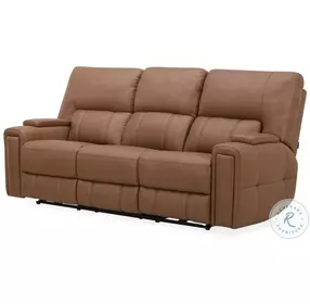 Hudson Oasis Butternut Leather Triple Power Reclining Sofa with BT Speakers and Drop Down Table