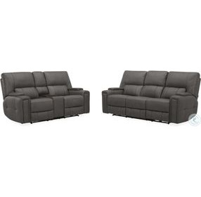 Hudson Coal Leather Triple Power Reclining Living Room Set with Bluetooth Speakers and Drop Down Table