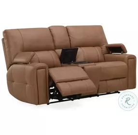 Hudson Oasis Butternut Leather Triple Power Reclining Console Loveseat with BT Speakers and Cooler