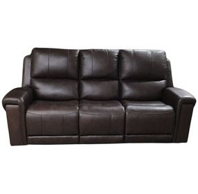 Burton Reno Walnut Leather Power Reclining Sofa with Power Headrest and Lumbar