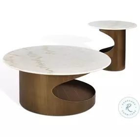 LP 469 White Marble And Antique Brass Occasional Table Set