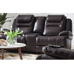 Keaton Chocolate Leather 81" Triple Power Massage Reclining Loveseat with USB Charging