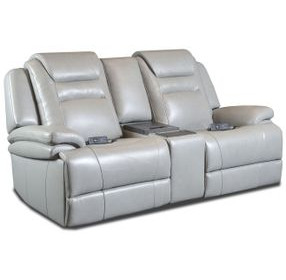 Keaton Gray Leather 81" Triple Power Massage Reclining Loveseat with USB Charging