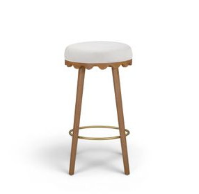 Oodle Cream and Light Walnut Performance Vegan Mohair Upholstered Bar Stool