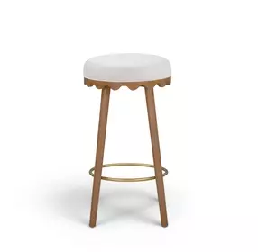 Oodle Cream and Light Walnut Performance Vegan Mohair Upholstered Bar Stool