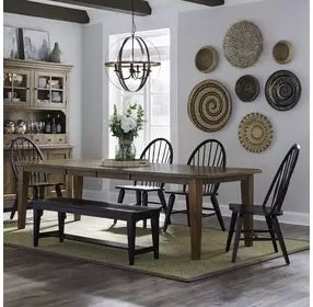 Stone Ridge Tobacco and Black 6 Piece Extendable Rectangular Dining Set