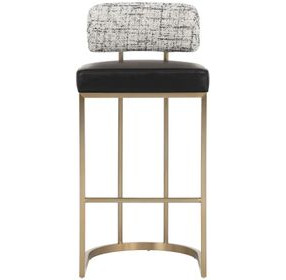 Sylvara Bravo Black and Halton Birch Performance Fabric Bar Stool