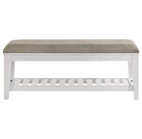 Andover White and Gray Upholstered Bed Bench with Storage