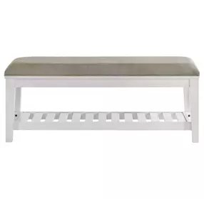Andover White and Gray Upholstered Bed Bench with Storage
