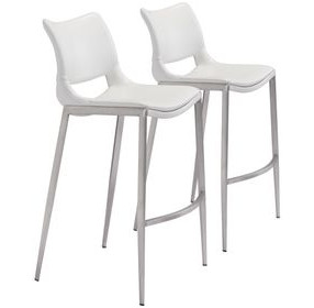 Ace White And Brushed Stainless Steel Bar Stool Set Of 2