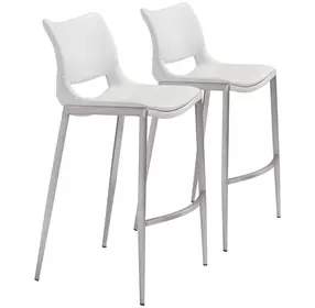Ace White And Brushed Stainless Steel Bar Stool Set Of 2