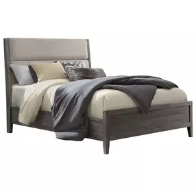 Portia Brushed Brindle and Beige Queen Upholstered Panel Bed with Storage Bench