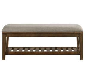 Andover Walnut and Gray Upholstered Bed Bench with Storage