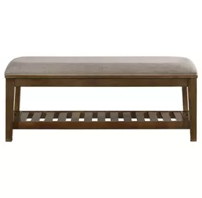 Andover Walnut and Gray Upholstered Bed Bench with Storage