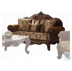 Jardena Fabric and Cherry Oak 69" Loveseat with 4 Pillows