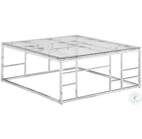 5073 Clear Glass And Polished Stainless Steel Cocktail Table with Ladder Style Frame