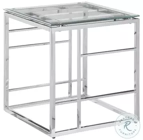 5073 Clear Glass And Polished Stainless Steel Lamp Table with Ladder Style Frame