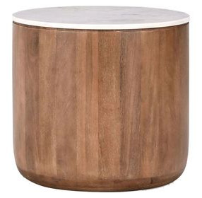 Josie Hickory Brown and White Round Marble Top End Table