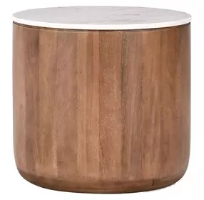Josie Hickory Brown and White Round Marble Top End Table