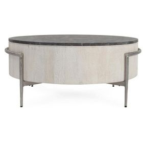 Honor White Wash and Gray Round Concrete Top Coffee Table