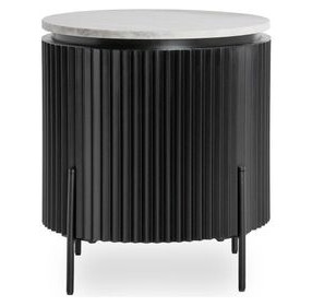 Gage Black and White Round Marble Top End Table