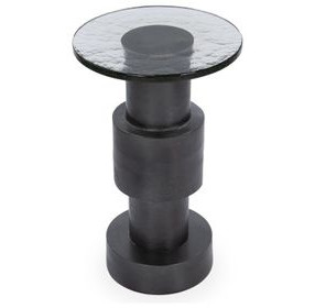 Callen Antique Nickel Round Glass Top Accent Table