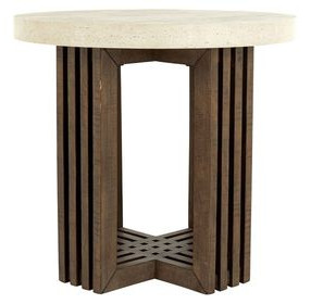 Aspen Antique White and Distressed Brown Round Concrete Top End Table