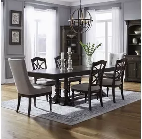 Arden Road Satin Cherry and Cream Upholstered 7 Piece Extendable Dining Set