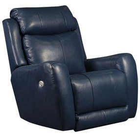 View Point Blue Leather Rocker Power Recliner with USB Charging