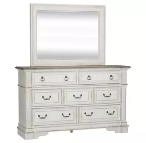 Abbey Park Antique White and Weathered Brown 7 Drawer Dresser with Mirror