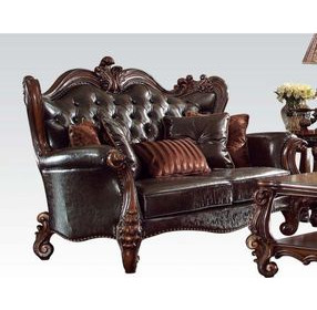 Versailles Dark Brown 68" Loveseat with Pillows and Nailhead Trim