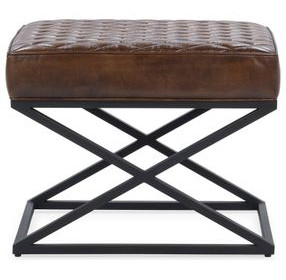 Bruno Rustic Brown Leather Upholstered Stool
