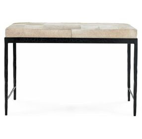 Achen Dusty Cream Leather Upholstered 28" Accent Bench