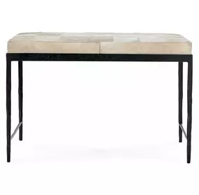 Achen Dusty Cream Leather Upholstered 28" Accent Bench