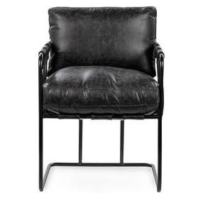 Strapling Rustic Shadow Black Leather Upholstered Dining Chair