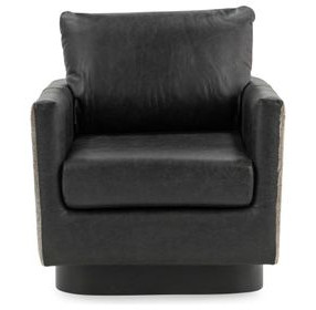 Lathe Rustic Shadow Leather Upholstered Swivel Accent Chair