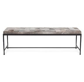 Achen Sparrow Gray Leather Upholstered 60" Accent Bench
