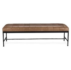Madeleine Dune Walnut Leather Upholstered 60" Accent Bench