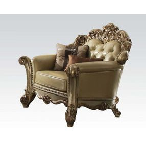 Vendome Gold Upholstered Accent Chair with Pillows and Nailhead Trim