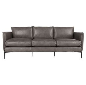 Abigail Pewter Gray Leather 84" Sofa