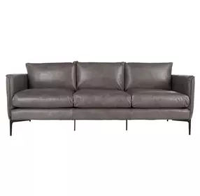Abigail Pewter Gray Leather 84" Sofa