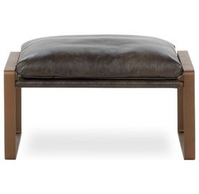 Morgan Truffle Brown Leather Upholstered Ottoman Stool