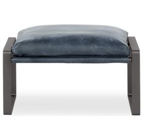 Morgan Ocean Blue Leather Upholstered Ottoman Stool