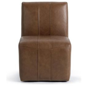 Brighton Rich Cocoa Leather Upholstered Dining Chair with Casters