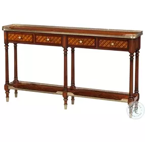 Essential Baveno Walnut Burl Lattice Parquetry And Brass Mounted 58" Rectangular Console Table