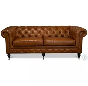 English Cuba Brown Tufted Club Sofa