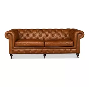 English Cuba Brown Tufted Club 89" Sofa