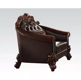 Vendome II Two Tone Dark Brown Upholstered Accent Chair with Pillow and Nailhead Trim