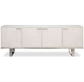 Bronzini Embossed White Leather 4 Door Credenza