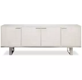 Bronzini Embossed White Leather 4 Door Credenza